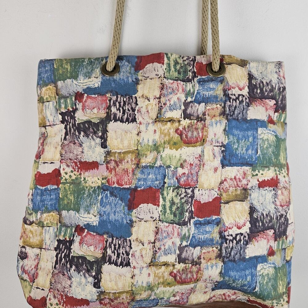 MARNI Art Print Rope Tote Shopping Bag Canvas Patchwork print Large